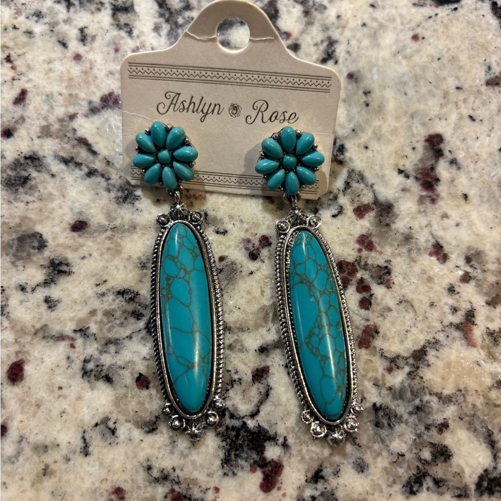 NWT. Turquoise Floral Drop Earrings